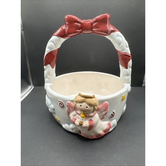 Holiday at Home Classic Solutions Earthenware Angel Christmas Small Basket - Picture 1 of 8